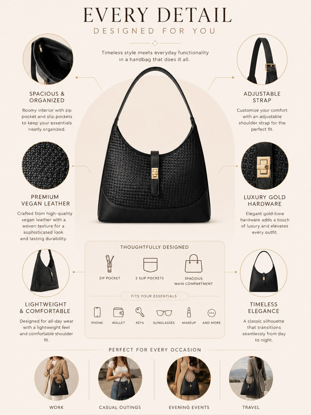 Textured PU Half Moon Shoulder Bag