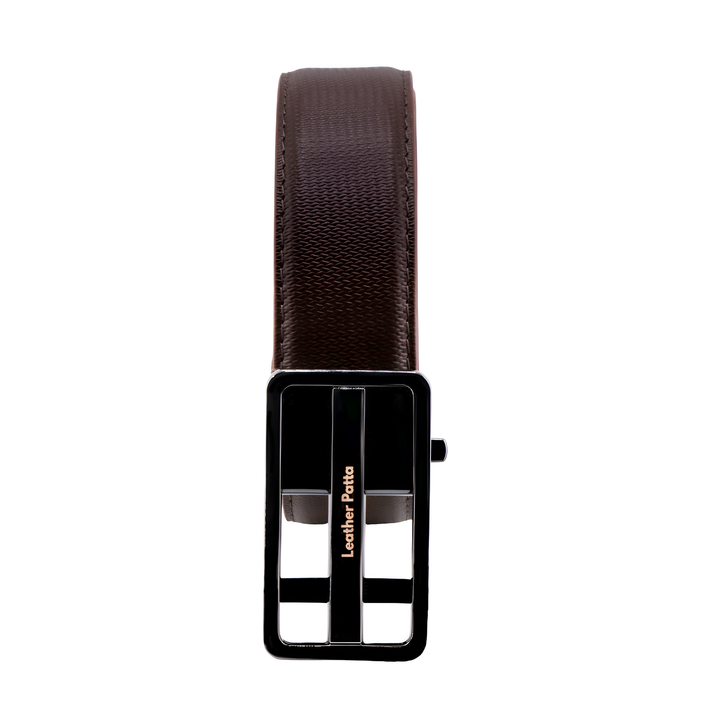 Leather Patta Men's Brown Textured Genuine Leather Auto-Lock Belt – Premium Gloss Buckle