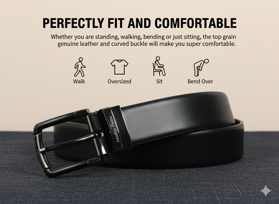 The Urban Gent – Formal Reversible Textured Leather Belt | Black & Brown | Chrome Buckle | Leather Patta
