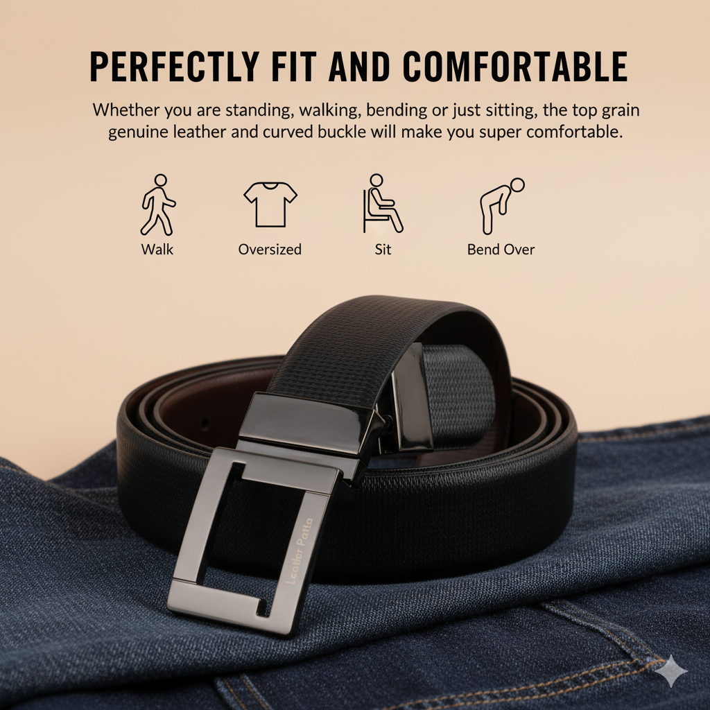 The Classic DualTone – Men’s Reversible Textured Leather Belt | Black & Brown | Chrome Buckle | Leather Patta