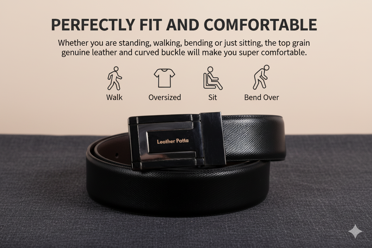 The Signature Duo – Textured Genuine Leather Reversible Belt | Black & Brown | Chrome Buckle | Leather Patta