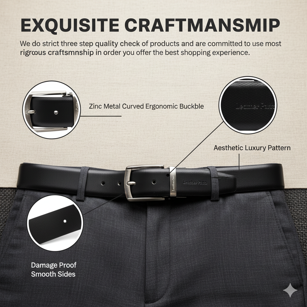 The Corporate Essential – Formal Men’s Reversible Textured Leather Belt | Black & Brown | Lightweight Chrome Buckle | Leather Patta