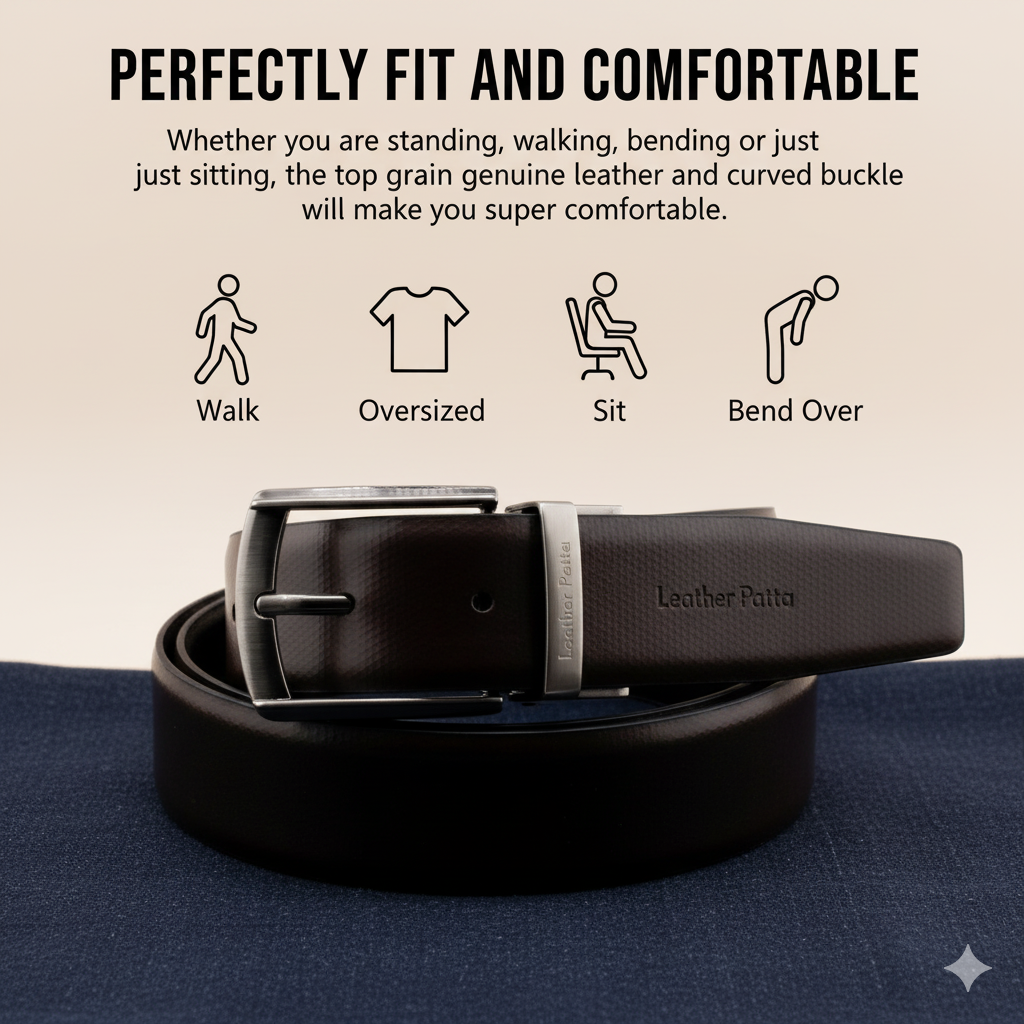 The Corporate Essential – Formal Men’s Reversible Textured Leather Belt | Black & Brown | Lightweight Chrome Buckle | Leather Patta