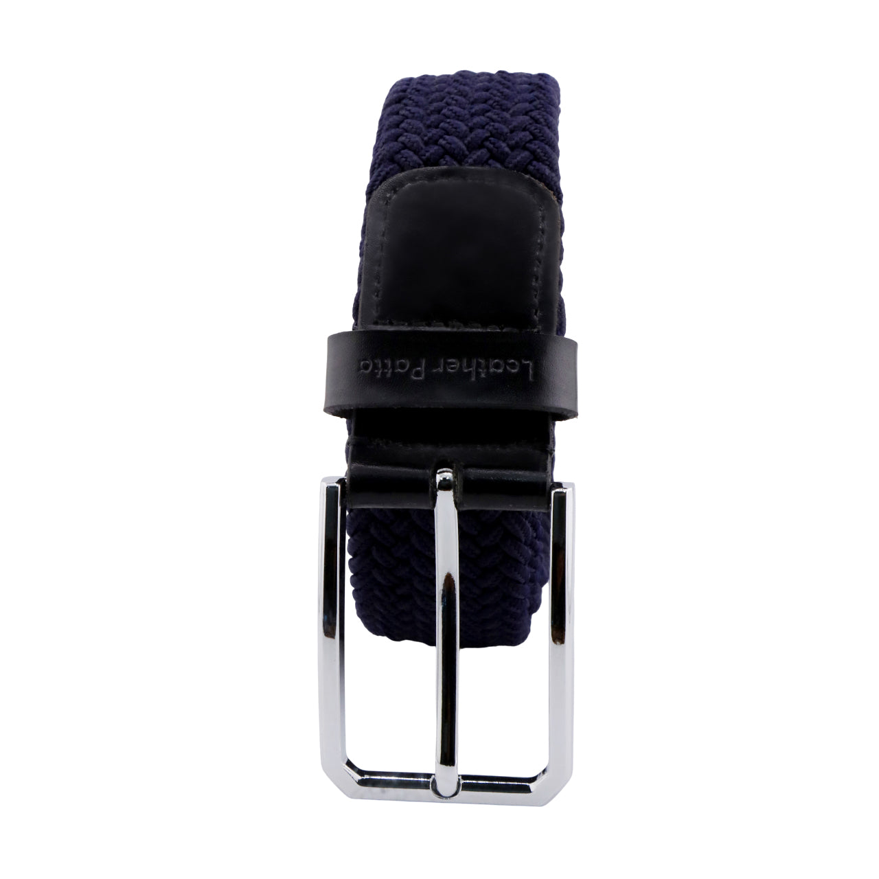 Leather Patta Men's Navy Blue Braided Elastic Stretch Belt with Chrome Buckle