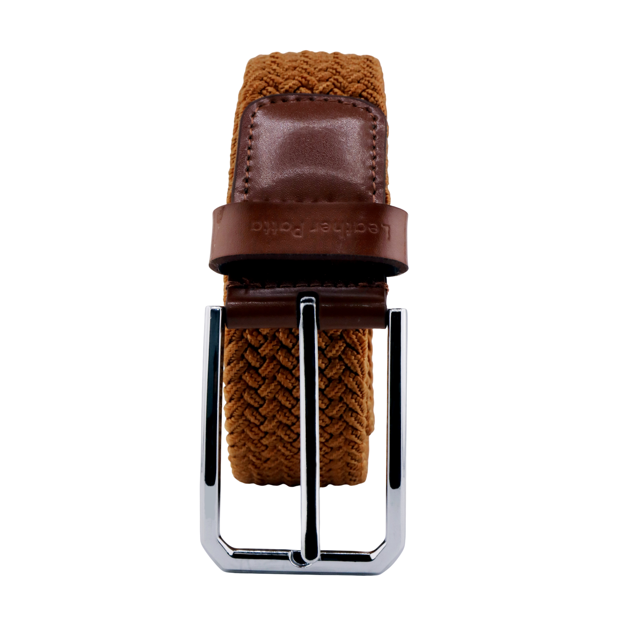 Leather Patta Men's Tan Braided Canvas Stretch Belt with Chrome Buckle