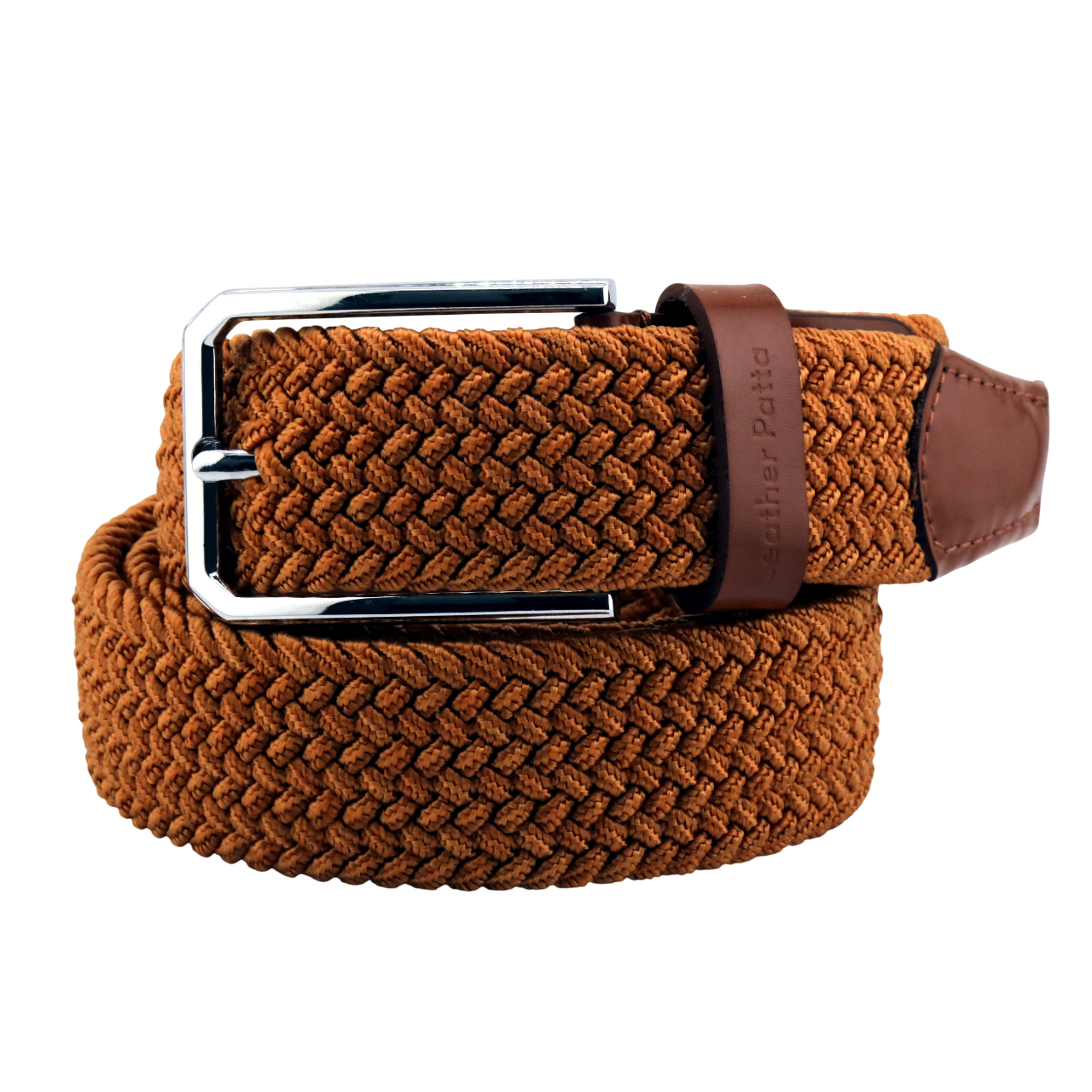 Leather Patta Men's Tan Braided Canvas Stretch Belt with Chrome Buckle