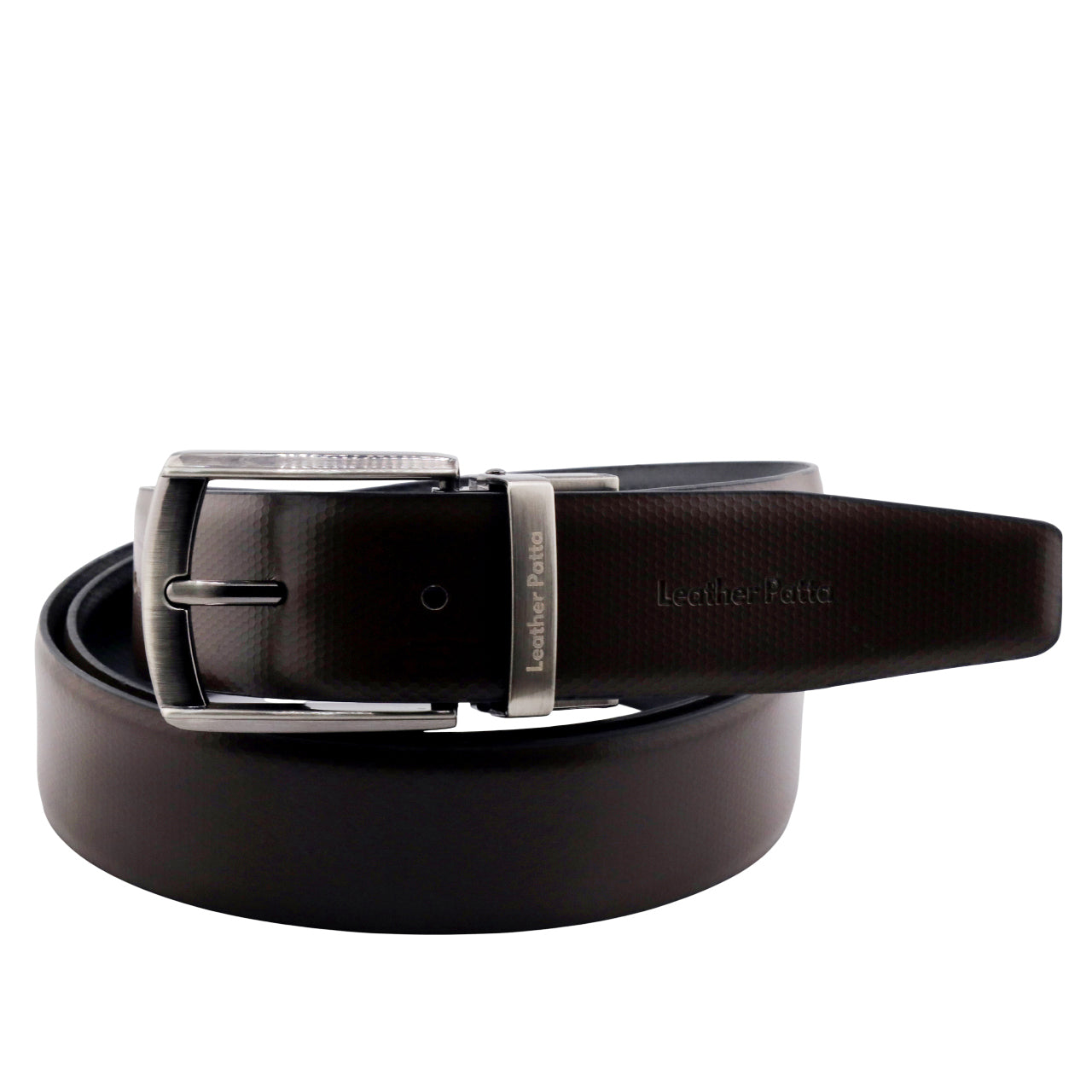 The Corporate Essential – Formal Men’s Reversible Textured Leather Belt | Black & Brown | Lightweight Chrome Buckle | Leather Patta