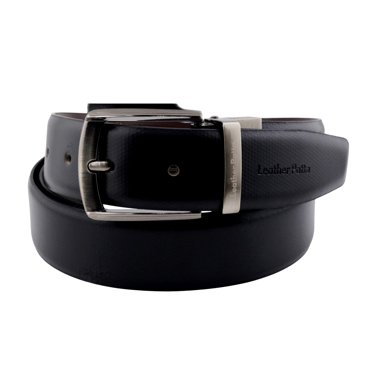 The Corporate Essential – Formal Men’s Reversible Textured Leather Belt | Black & Brown | Lightweight Chrome Buckle | Leather Patta