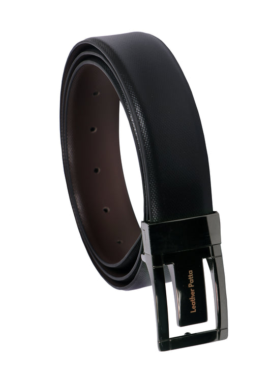 The Signature Duo – Textured Genuine Leather Reversible Belt | Black & Brown | Chrome Buckle | Leather Patta