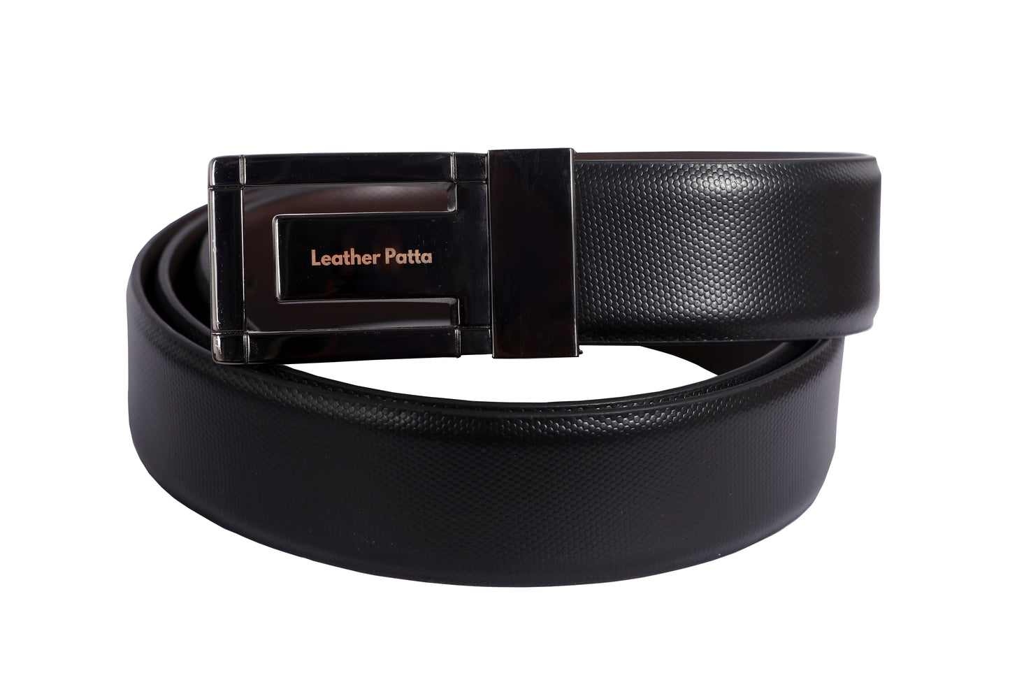 The Signature Duo – Textured Genuine Leather Reversible Belt | Black & Brown | Chrome Buckle | Leather Patta