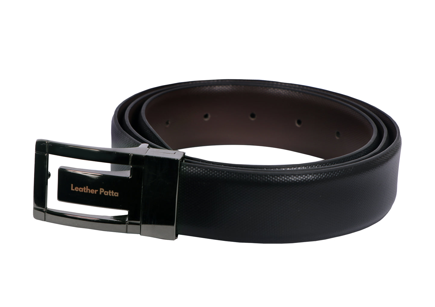 The Signature Duo – Textured Genuine Leather Reversible Belt | Black & Brown | Chrome Buckle | Leather Patta