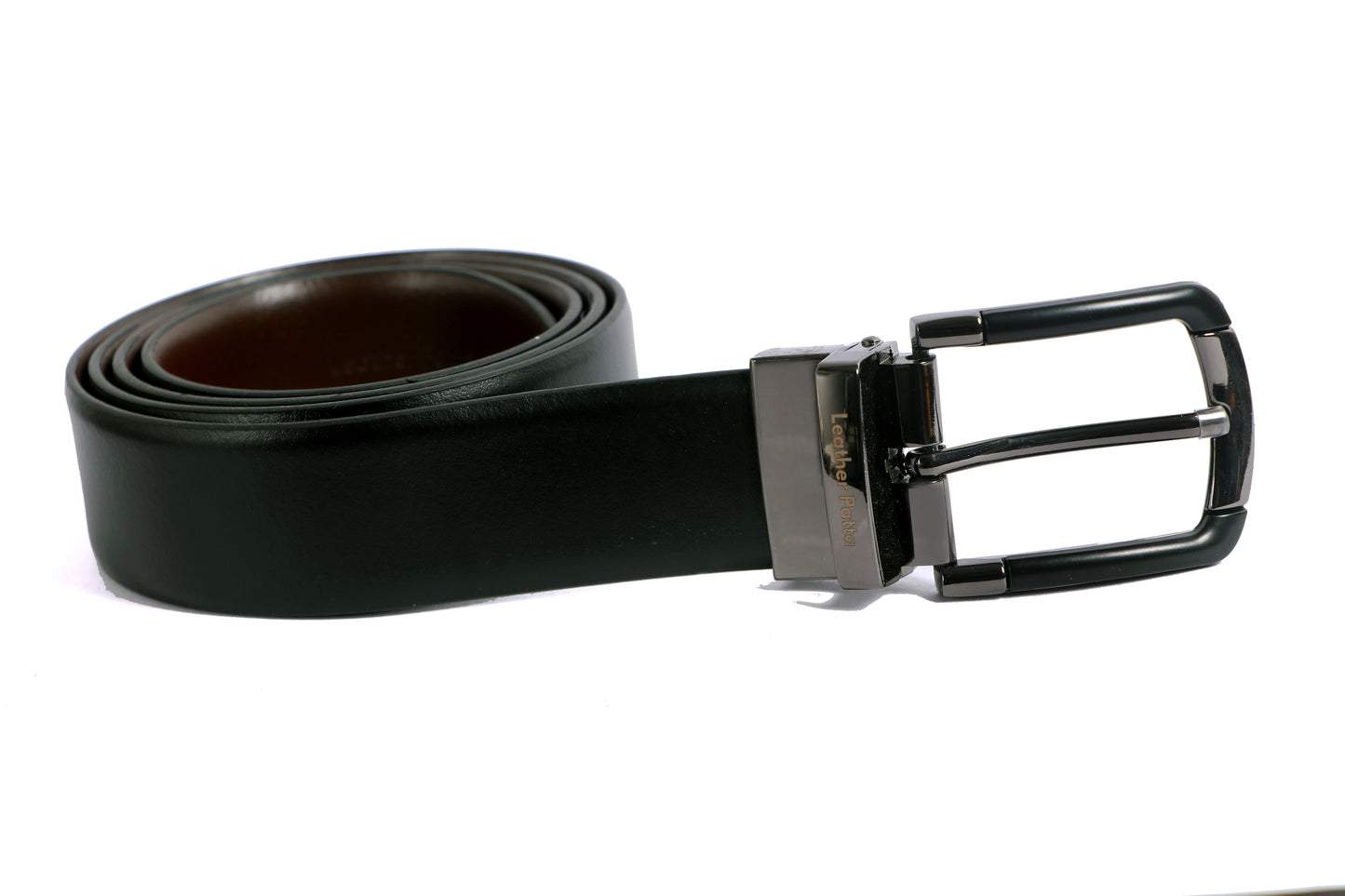 The Urban Gent – Formal Reversible Textured Leather Belt | Black & Brown | Chrome Buckle | Leather Patta