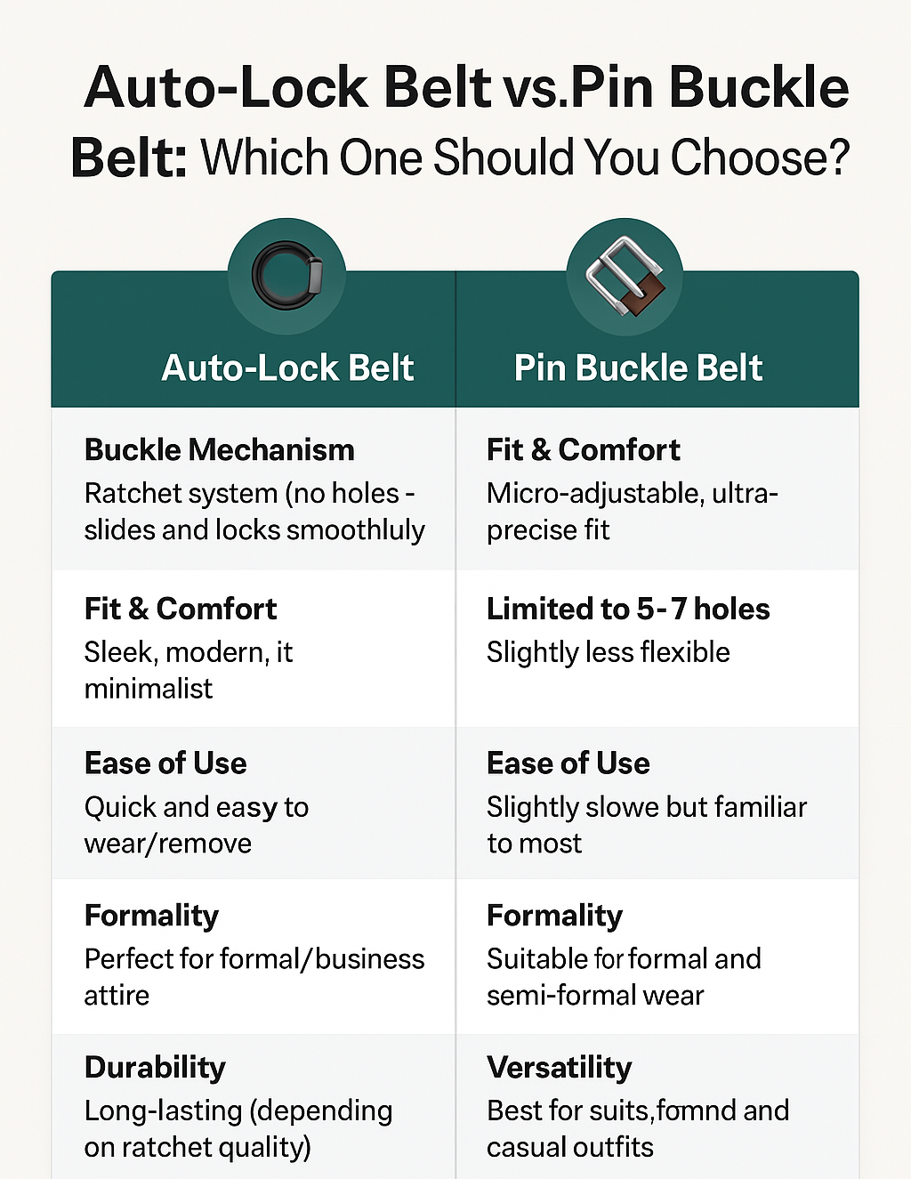 🧭 Auto-Lock Belt vs. Pin Buckle Belt: Which One Should You Choose?