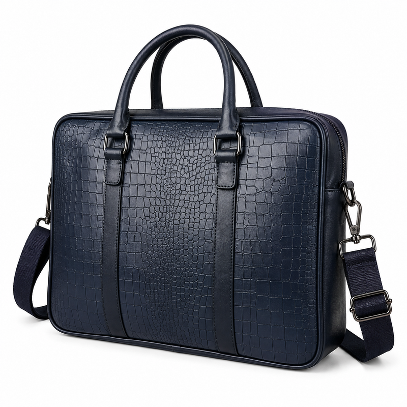 Crocodile Textured Laptop Bag for Men & Women | Professional Office & Business Briefcase with Detachable Shoulder Strap