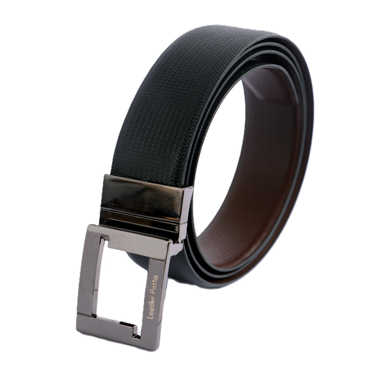 The Classic DualTone – Men’s Reversible Textured Leather Belt | Black & Brown | Chrome Buckle | Leather Patta