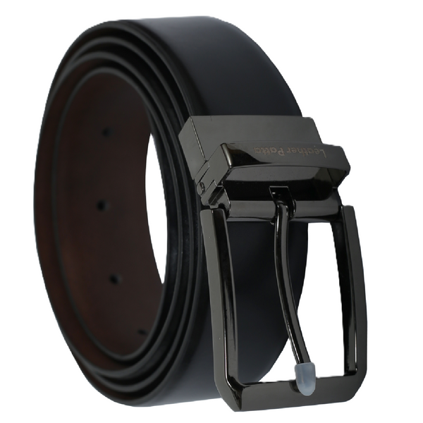 The Executive Reversible – Men’s Premium Textured Leather Belt | Black & Brown | Chrome Buckle | Leather Patta