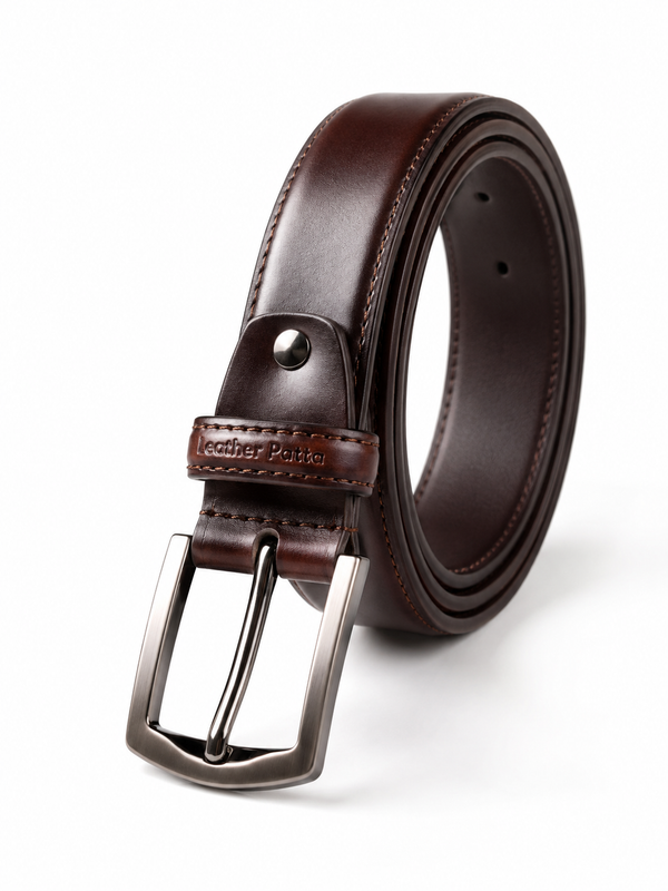 Leather Patta Premium Genuine Leather Formal Belt for Men – Dark Brown