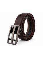 Leather Patta Men's Brown Textured Genuine Leather Auto-Lock Belt – Premium Gloss Buckle