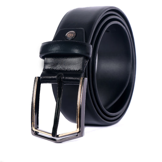 Leather Patta Men’s Genuine Leather Black Semi-Formal Belt with Premium Alloy Pin Buckle