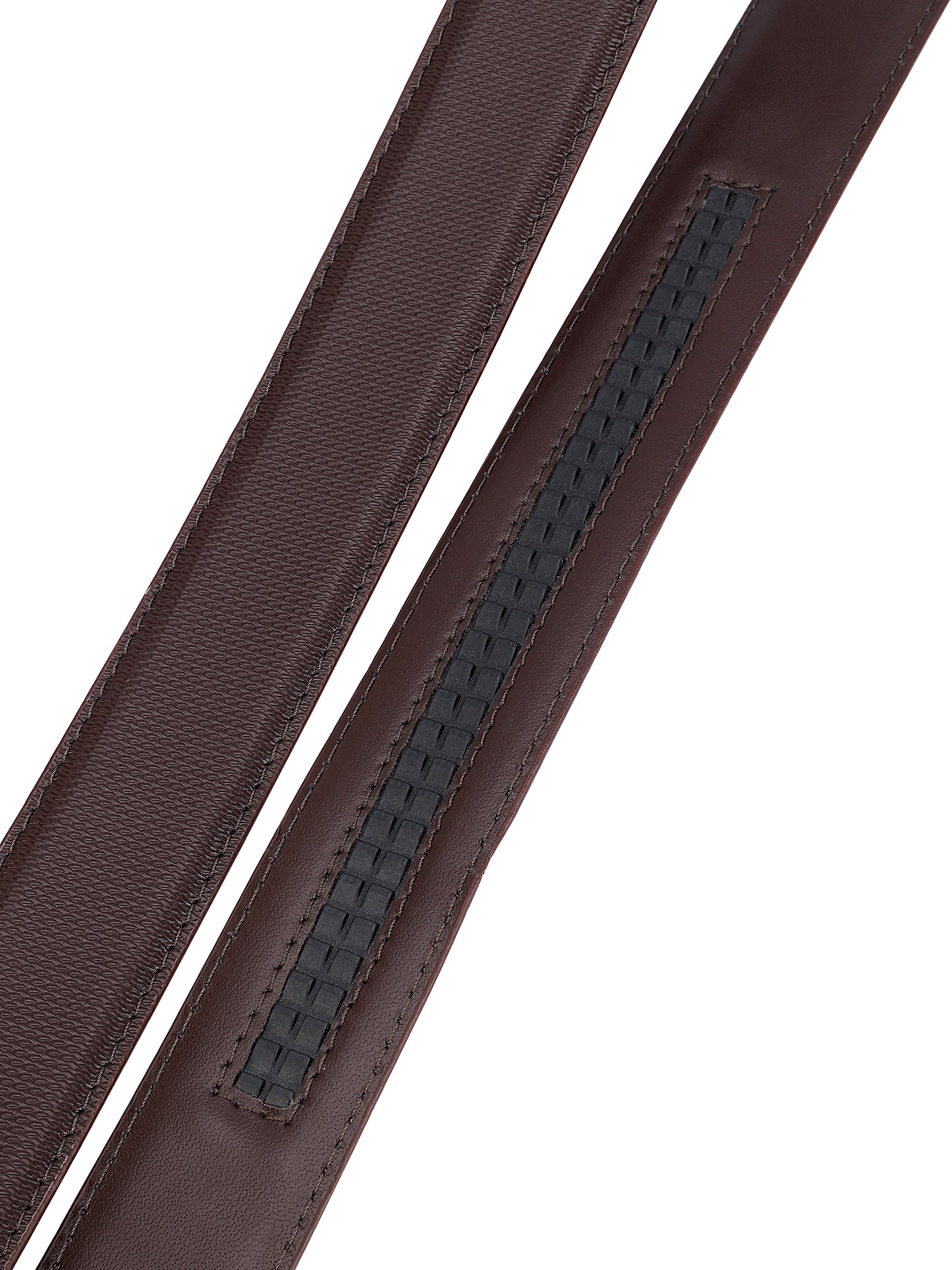 Leather Patta Men's Premium Brown Genuine Leather Auto-Lock Belt | Textured | Brushed Chrome Buckle
