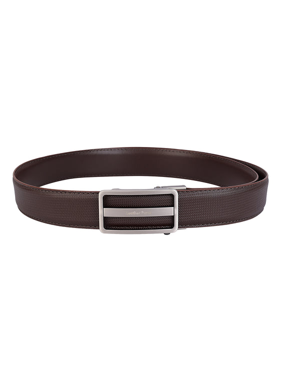 Premium Brown Genuine Leather Formal Auto-Lock Belt | Textured | Brushed Chrome Buckle alternate view