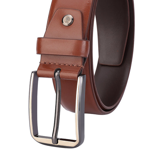 Leather Patta Men’s Genuine Leather Brown Formal Belt with Premium Alloy Pin Buckle