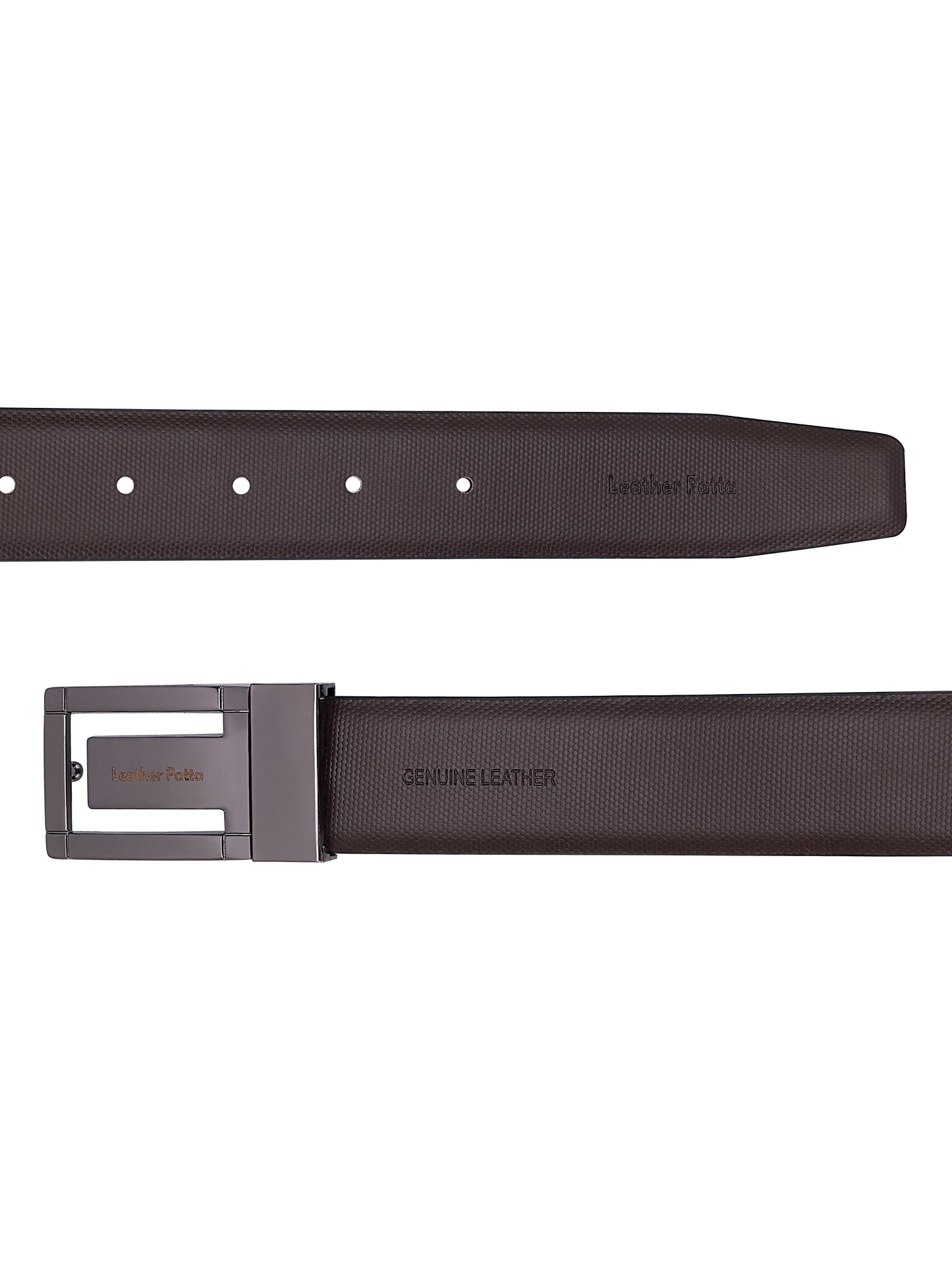 The Signature Duo – Textured Genuine Leather Reversible Belt | Black & Brown | Chrome Buckle | Leather Patta