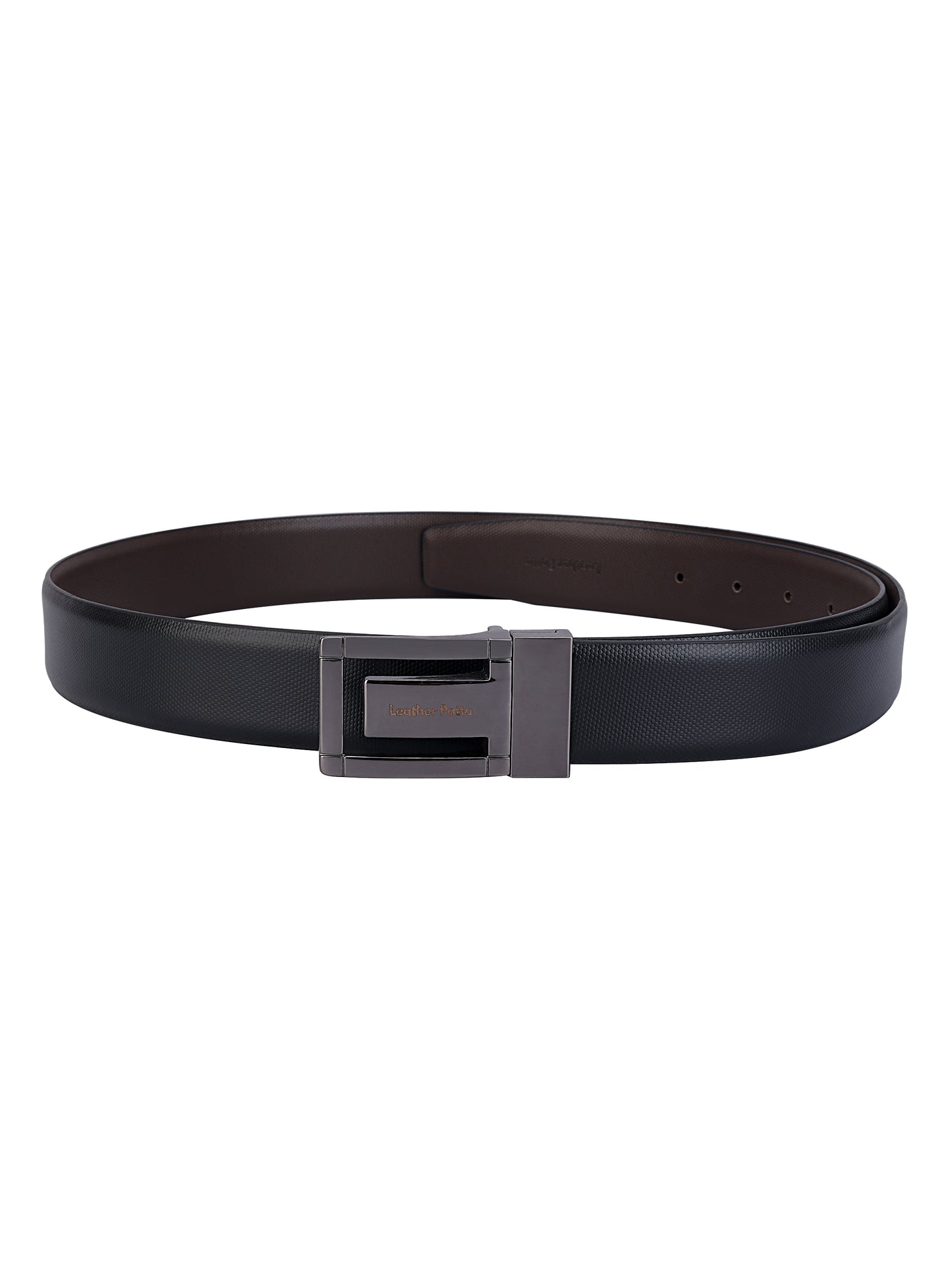 The Signature Duo – Textured Genuine Leather Reversible Belt | Black & Brown | Chrome Buckle | Leather Patta