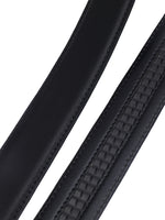 Men's Premium Black Genuine Leather Formal Auto-Lock Belt | Textured | Brushed Chrome Buckle