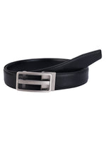 Men's Premium Black Genuine Leather Formal Auto-Lock Belt | Textured | Brushed Chrome Buckle