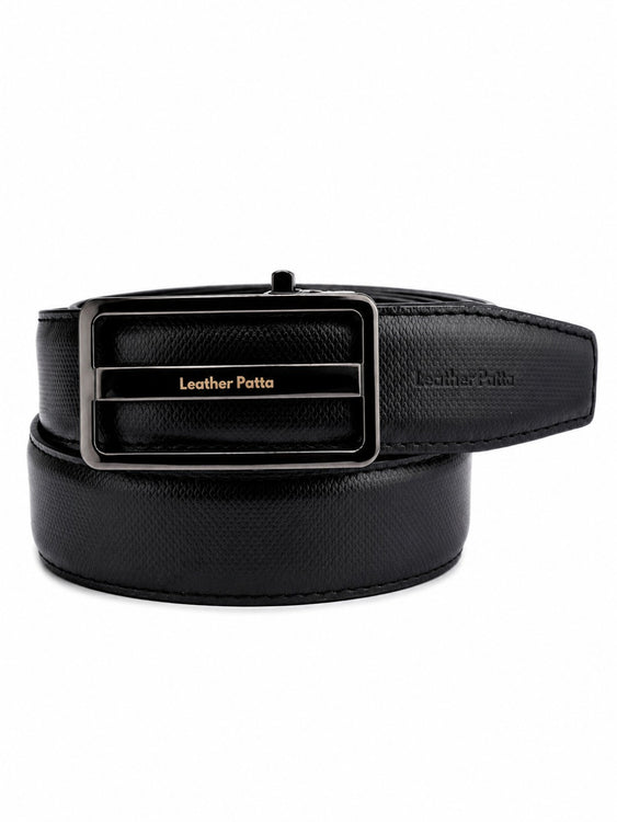 Black Textured Genuine Leather Formal Auto-Lock Belt – Premium Gloss Buckle alternate view