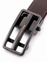 Leather Patta Men's Brown Textured Genuine Leather Auto-Lock Belt – Premium Gloss Buckle