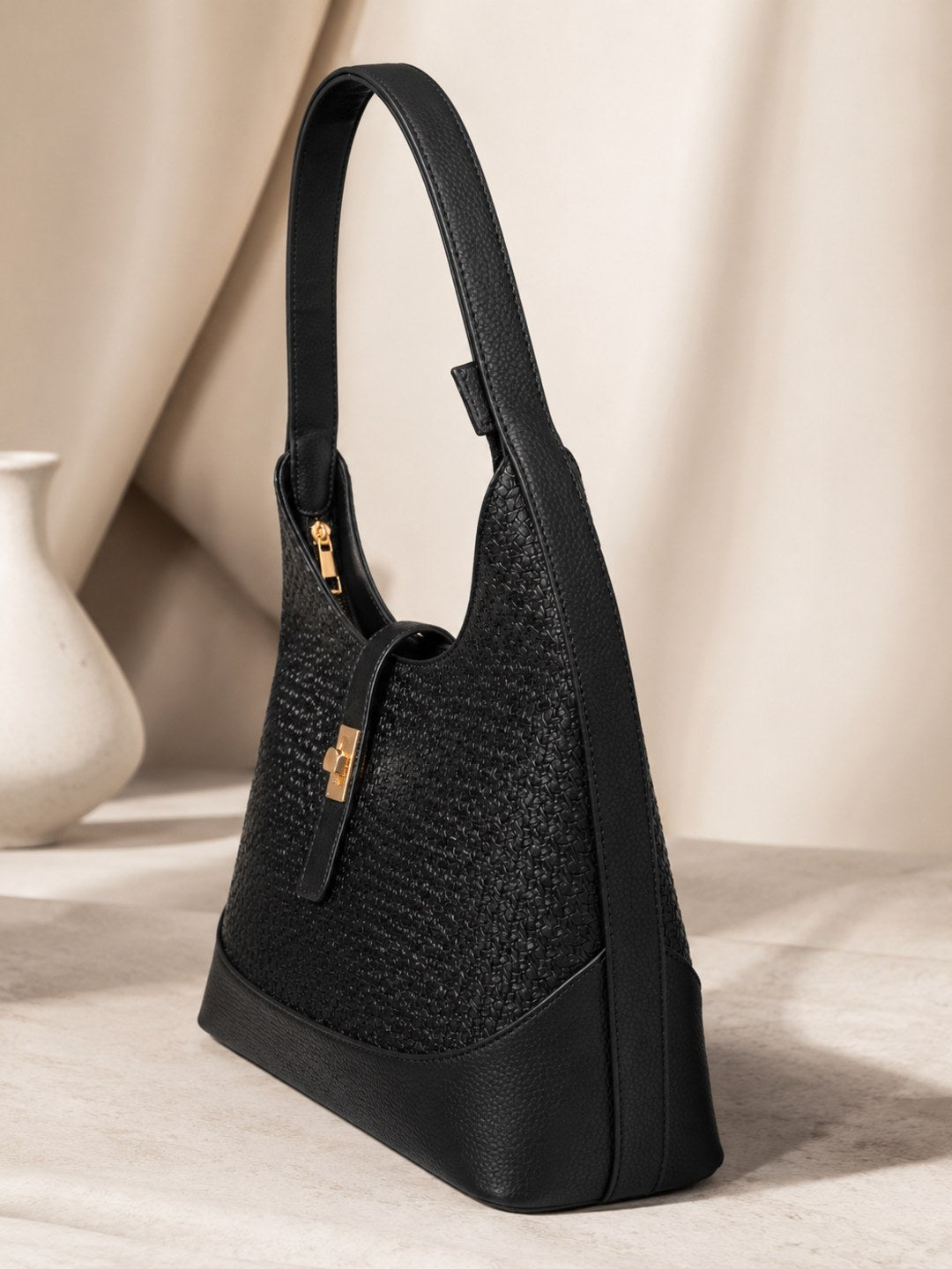 Textured PU Half Moon Shoulder Bag