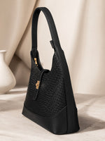 Textured PU Half Moon Shoulder Bag