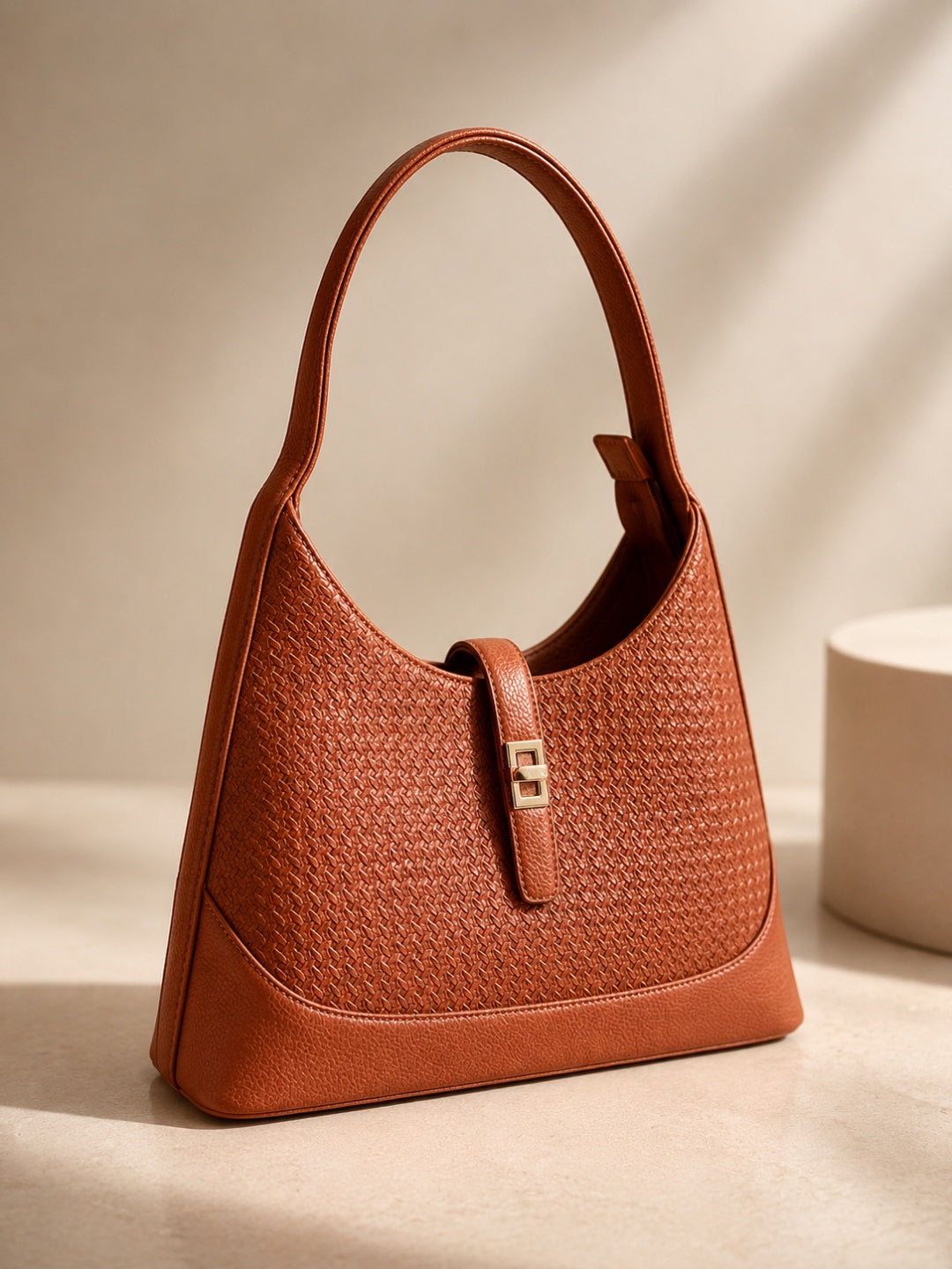 Textured PU Half Moon Shoulder Bag