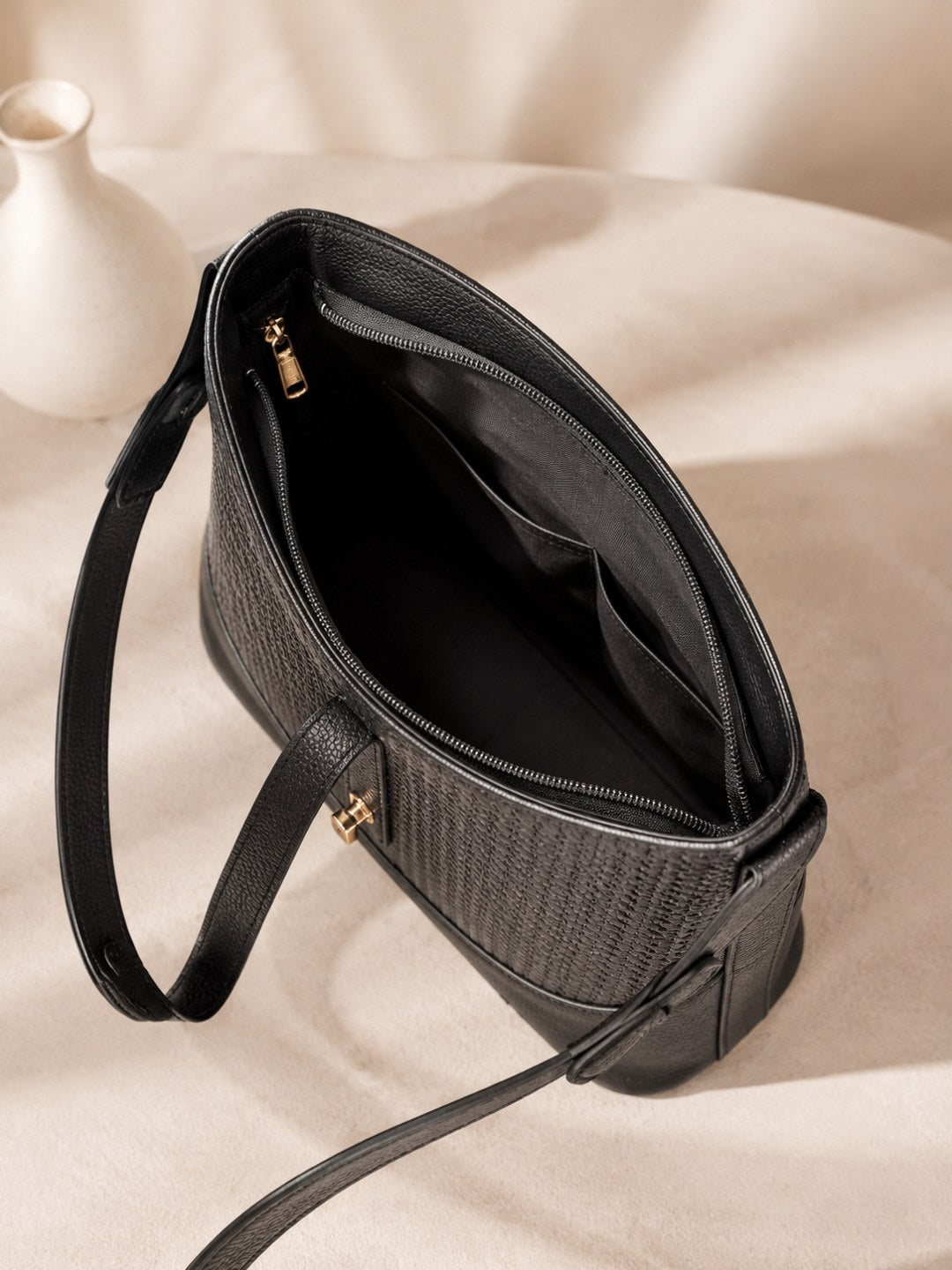 Textured PU Half Moon Shoulder Bag