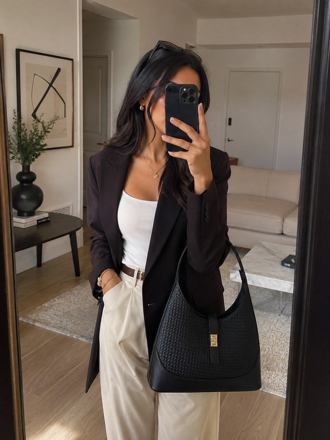 Textured PU Half Moon Shoulder Bag