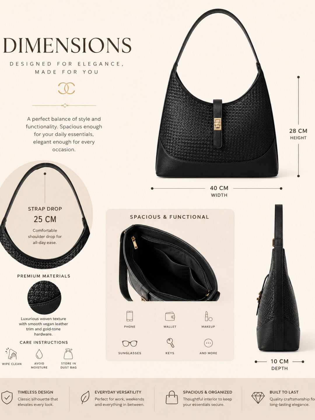Textured PU Half Moon Shoulder Bag