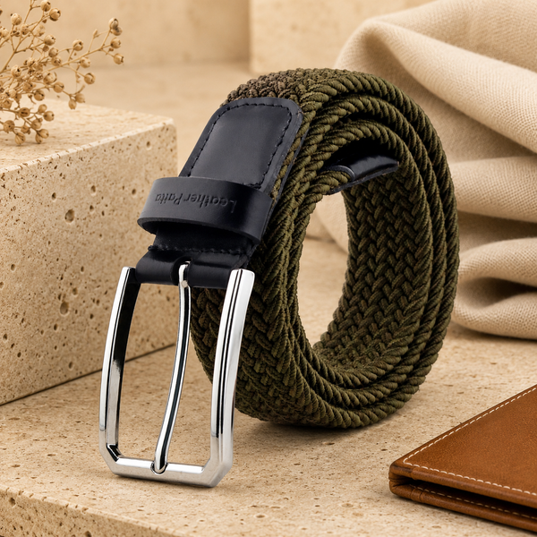 Leather Patta™ Premium Stretch Canvas Belt – Olive Green