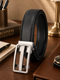 Men's Premium Black Genuine Leather Formal Auto-Lock Belt | Textured | Brushed Chrome Buckle