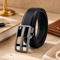 Black Genuine Leather Formal Auto-Lock Belt – Matte Cut-Out Buckle