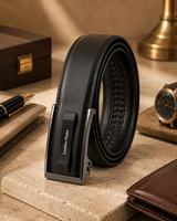 Men's Black Genuine Leather Formal Auto-Lock Belt – Classic Finish
