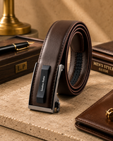 Men's Brown  Genuine Leather Formal Auto-Lock Belt – Classic Finish