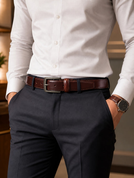 Leather Patta Premium Genuine Leather Formal Belt for Men – Dark Brown