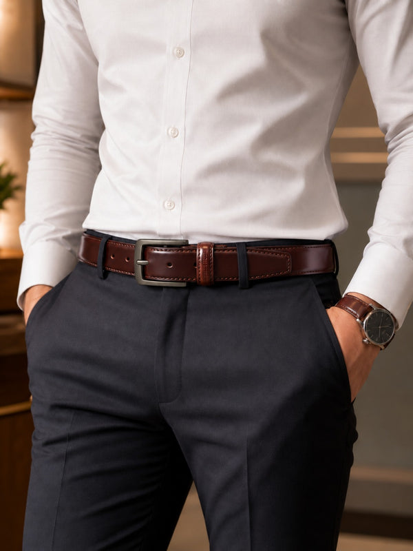 Leather Patta Premium Genuine Leather Formal Belt for Men – Dark Brown