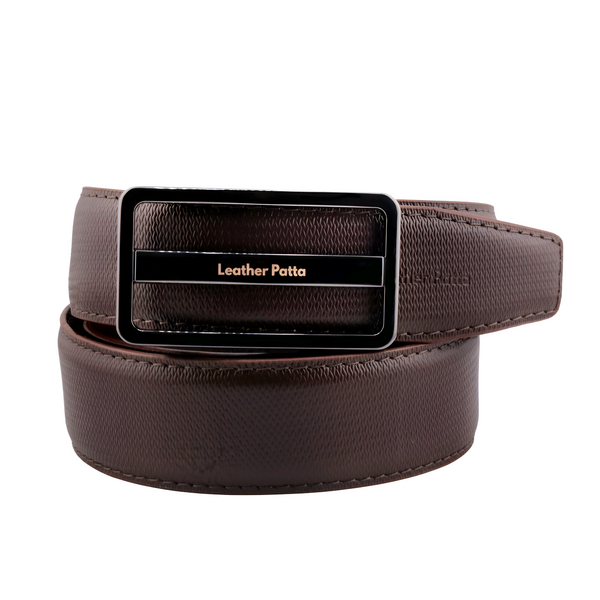 Leather Patta Men's Brown Textured Genuine Leather Auto-Lock Belt – Premium Gloss Buckle alternate view