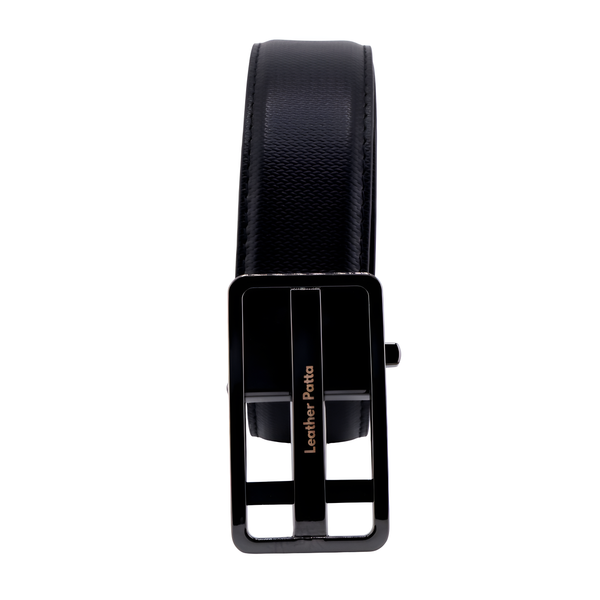 Black Textured Genuine Leather Formal Auto-Lock Belt – Premium Gloss Buckle alternate view