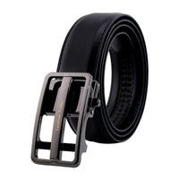 Black Genuine Leather Formal Auto-Lock Belt – Matte Cut-Out Buckle