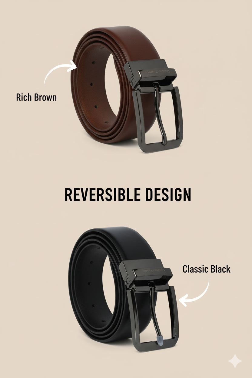 The Executive Reversible – Men’s Premium Textured Leather Belt | Black & Brown | Chrome Buckle | Leather Patta
