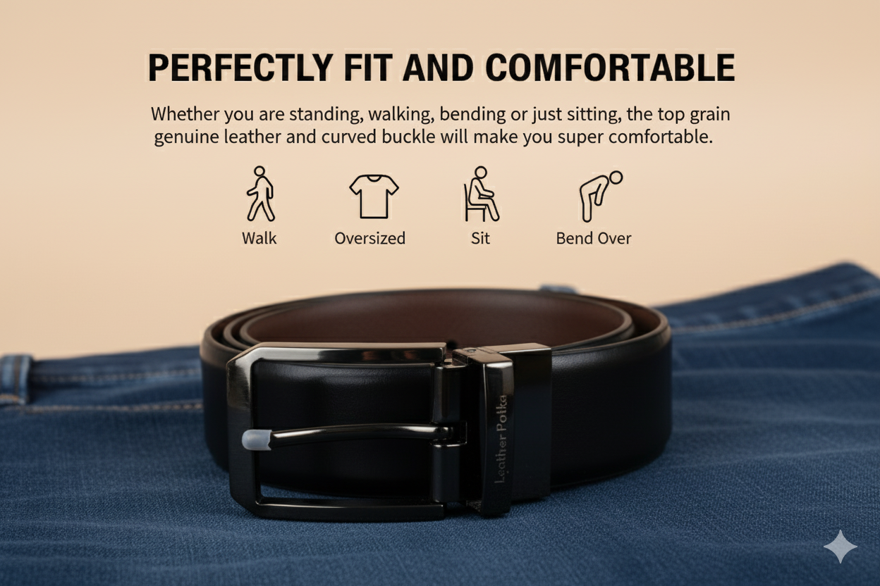 The Executive Reversible – Men’s Premium Textured Leather Belt | Black & Brown | Chrome Buckle | Leather Patta